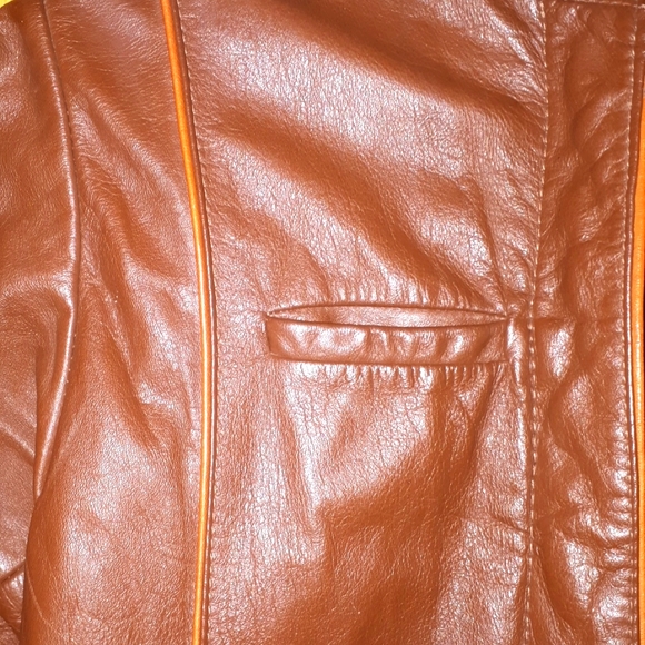 Vintage ladies leather jacket brown with orange piping sz xs - Picture 2 of 7